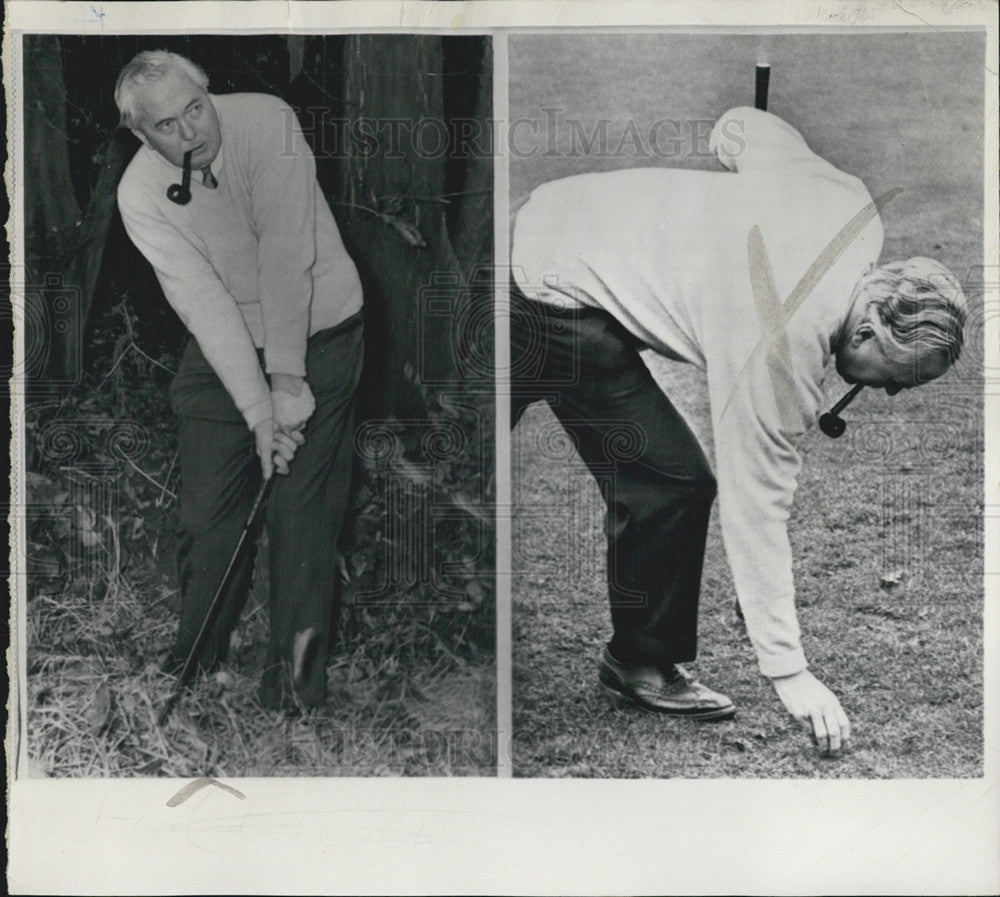 1964 Press Photo Britain&#39;s Prime Minister Harold Wilson golfing and smoking - Historic Images