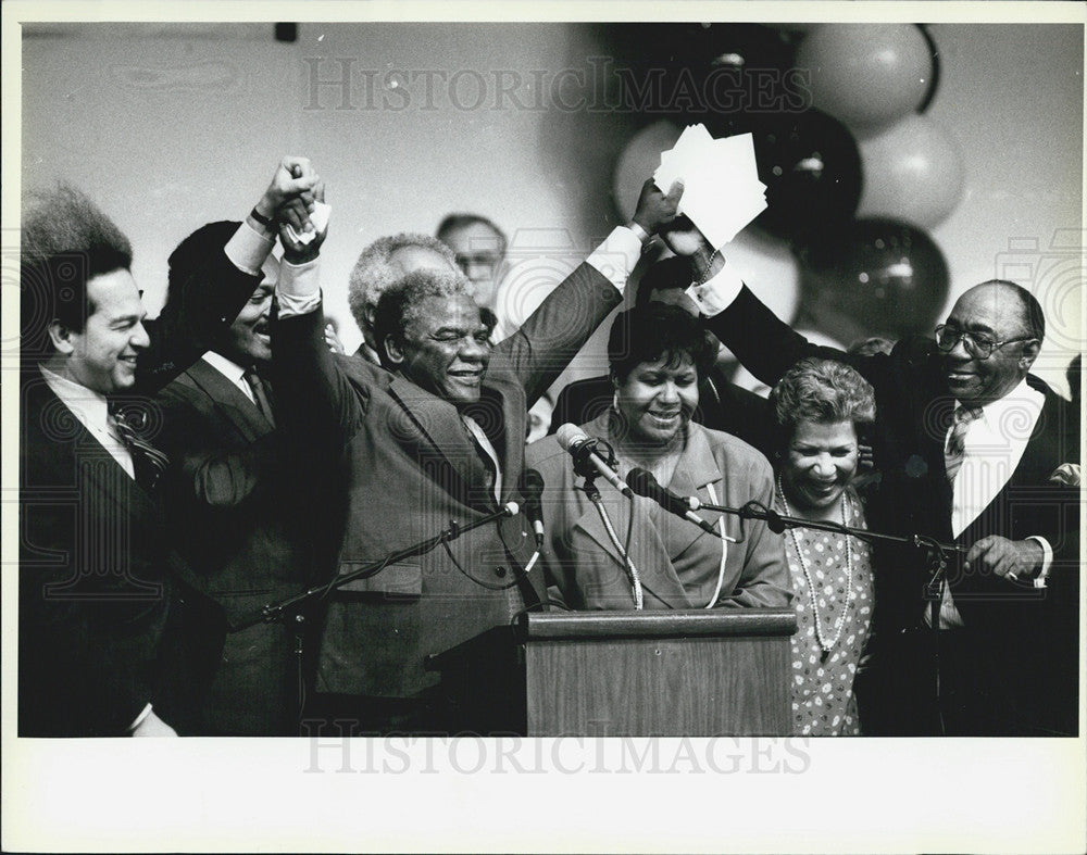 1987 Press Photo Mayor Harold Washington, 2nd Term Victory - Historic Images