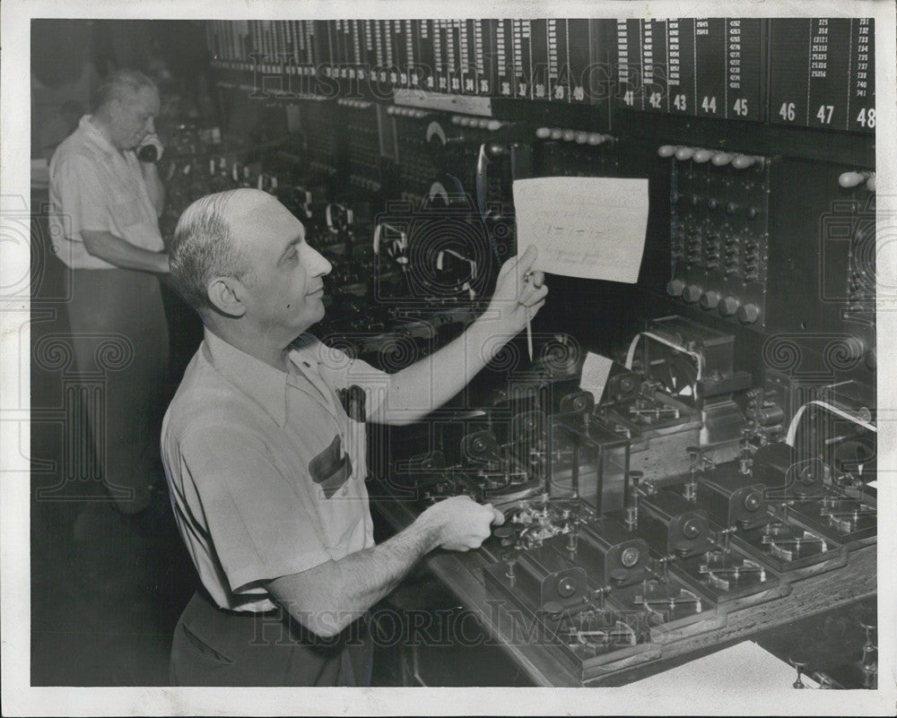 1954 Press Photo Alarm Office For Air Raid Shows Technology For Alarming City - Historic Images