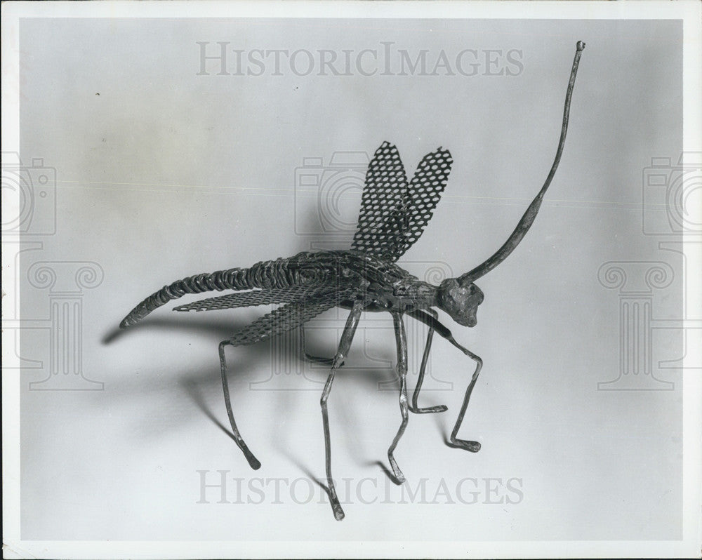 Press Photo Copper Dragonfly with unicorn antenna by sculptor Elsie Shaw - Historic Images