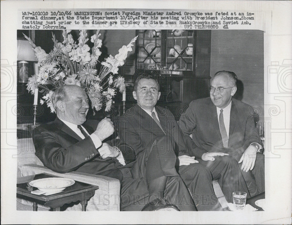 1966 Press Photo Soviet Foreign Minister Andrei Gromyko Sec. State Dean Rusk - Historic Images