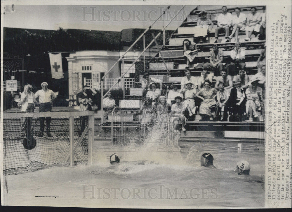 1948 Press Photo Olympics US Water Polo Team Game Against Uruguay London - Historic Images
