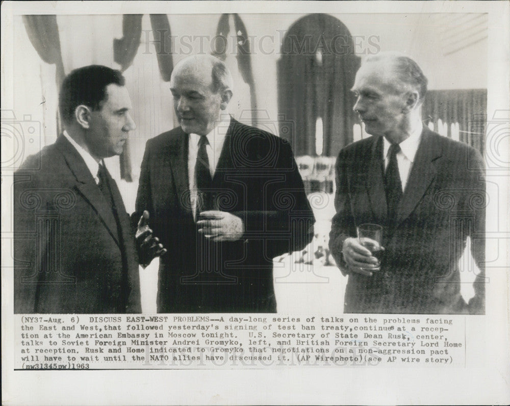 1963 Press Photo US State Secretary Dean Rusk Soviet Minister Andrei Gromyko - Historic Images