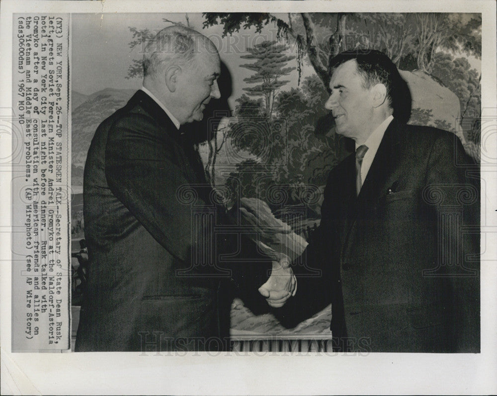 1967 Press Photo Secretary State Dean Rusk Foreign Minister Andrei Gromyko - Historic Images