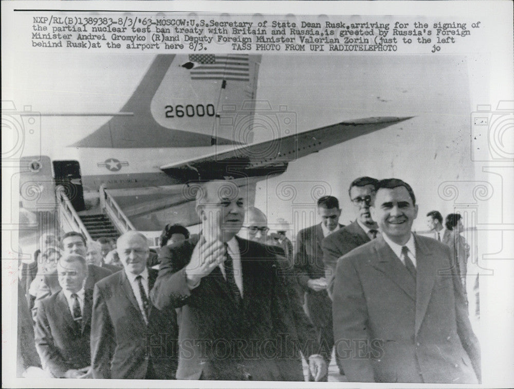 1963 Press Photo State Secretary Dean Rusk Arrives Moscow Partial Nuclear Test - Historic Images