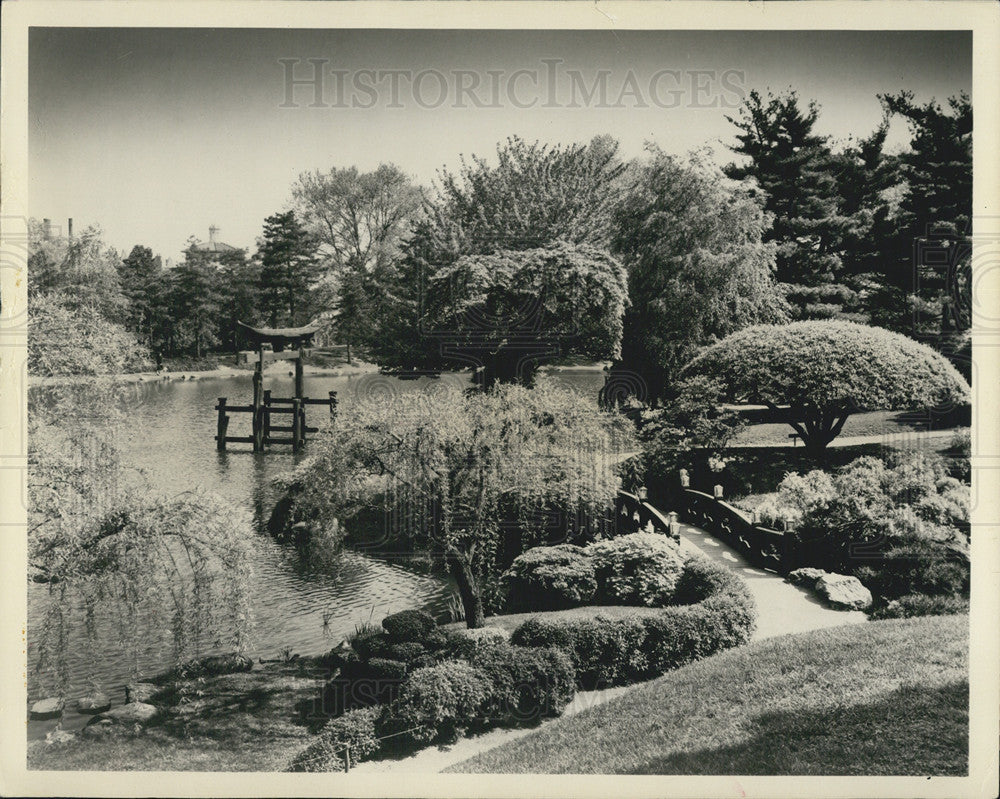 Press Photo Japanese Pond Hill Garden Brooklyn Botanic Garden New York City - Historic Images