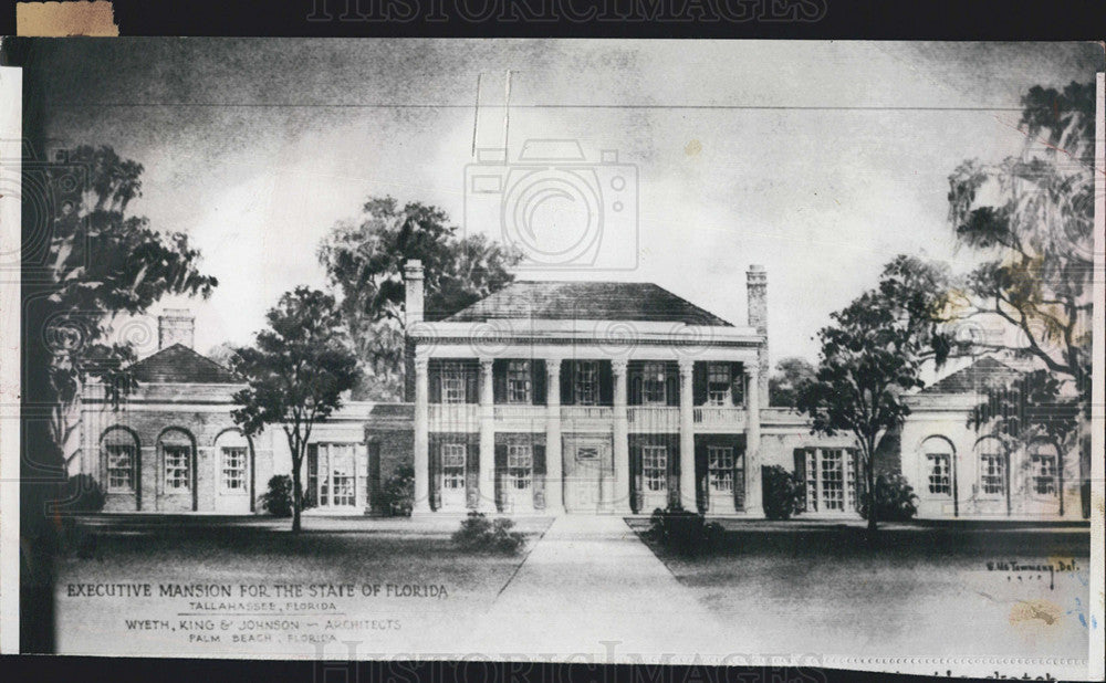 1955 Press Photo Architect Sketch Of Planned New Florida Governor&#39;s Mansion - Historic Images