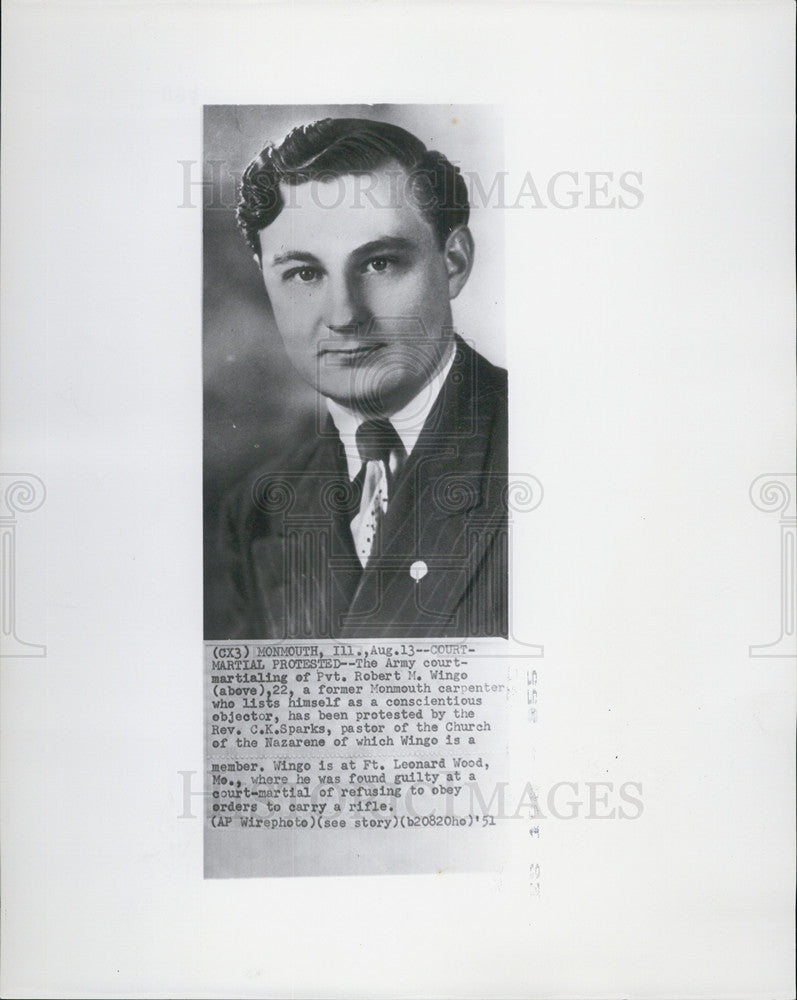 1951 Press Photo &quot;Court Martian Protest&quot; Pvt. Robert M. Wingo. - Historic Images