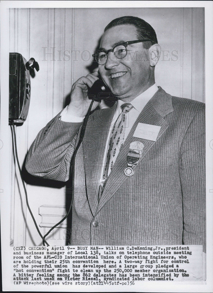 1956 Press Photo William DeKoning Jr President &amp; Business Mgr Local 138 Chicago - Historic Images