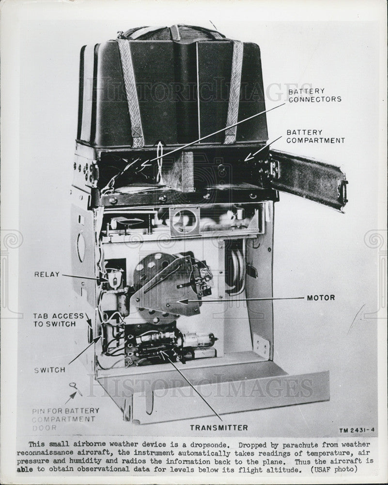 Press Photo of Transmitter. Small airborne weather device is a dropsonde. - Historic Images