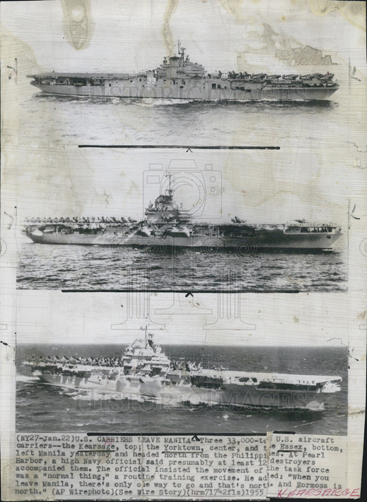 1955 Press Photo U.S. Aircraft carriers Kearsage Yorktown Essex Manila - Historic Images