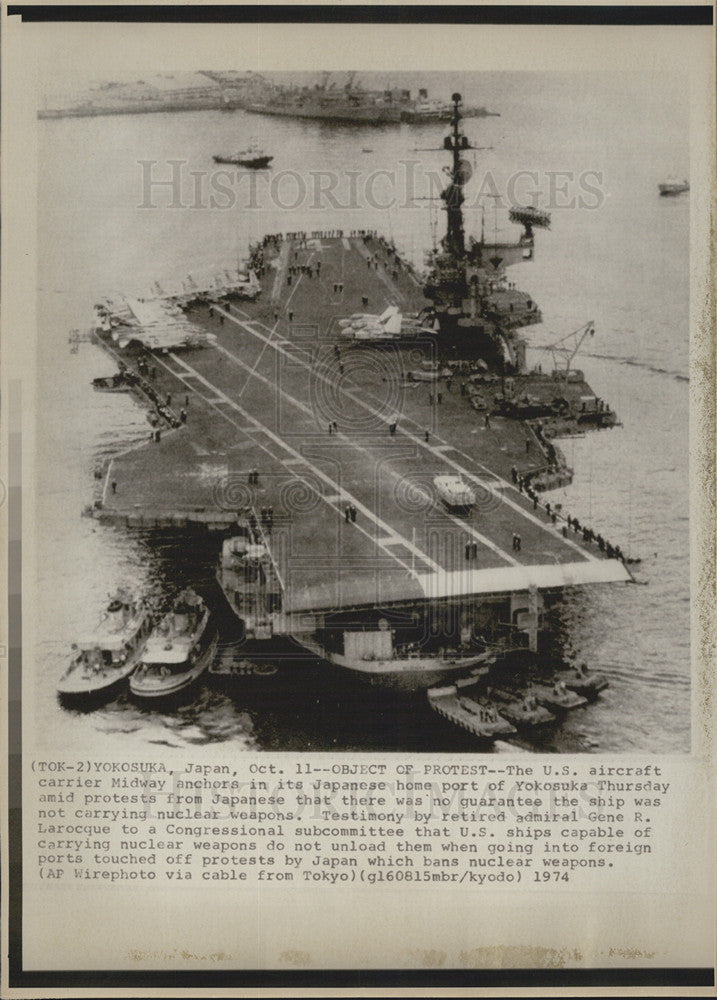 1974 Press Photo US Aircraft Carrier Midway - Historic Images