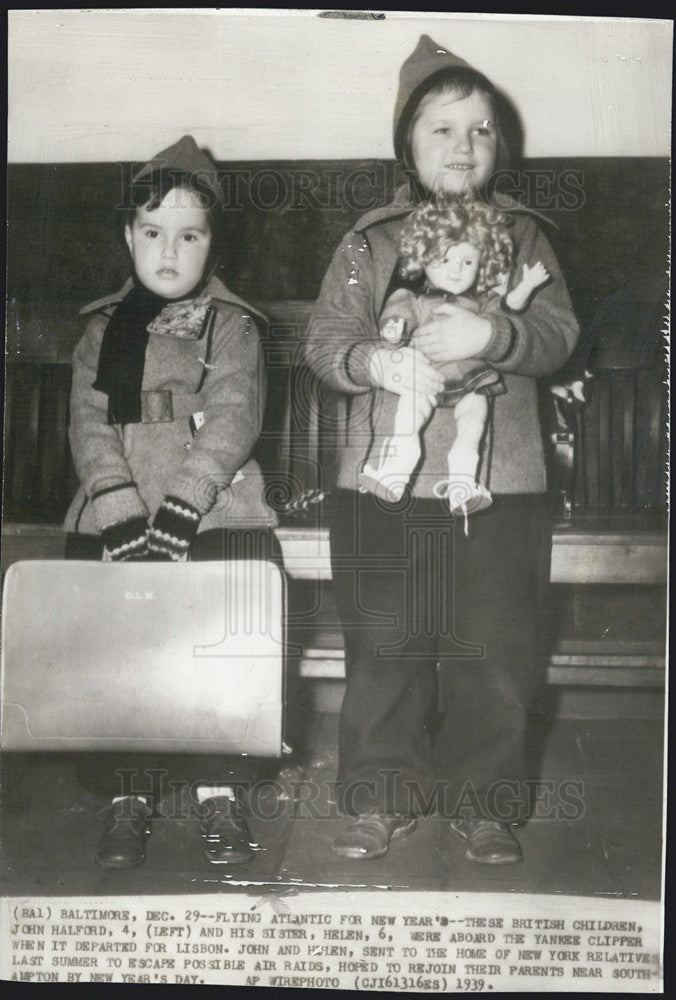 1939 Press Photo British children John Halford sister Helen Yankee Clipper - Historic Images