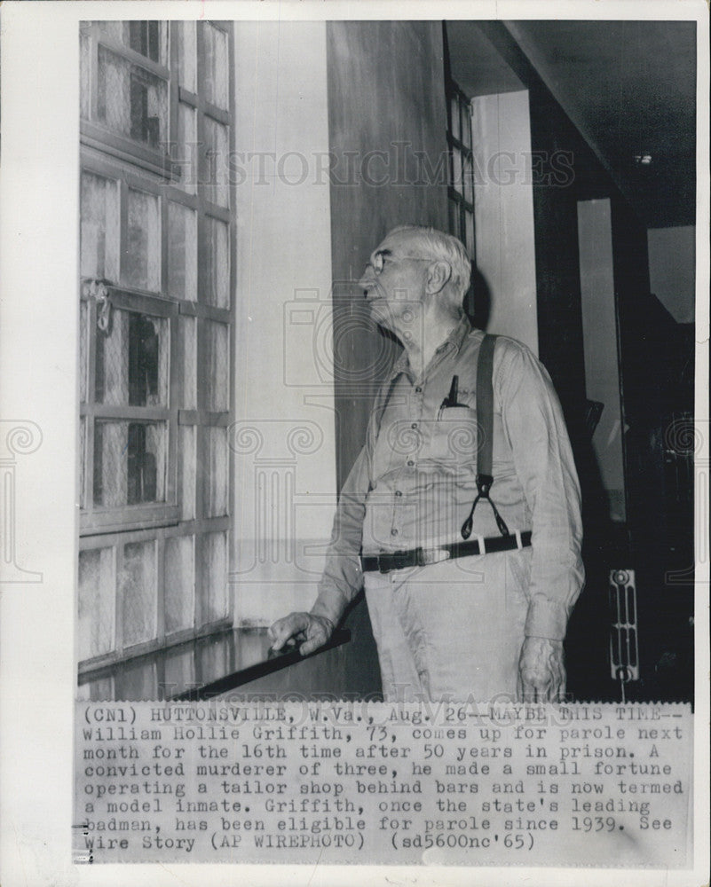 1965 Press Photo William Hollie Griffith Comes Up for 16th Parole After 50 Years - Historic Images