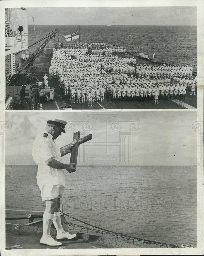 1961 Press Photo Captain Tibbits Royal Navy Ceremony in Honor of Carrier Hermes - Historic Images