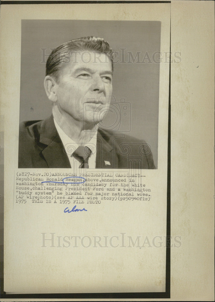 1975 Press Photo Ronald Reagan Announcing Presidential Candidacy Republican - Historic Images