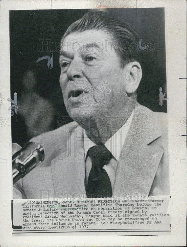 1977 Press Photo Ronald Reagan Testifies In Senate Rejection Panama Canal Treaty - Historic Images