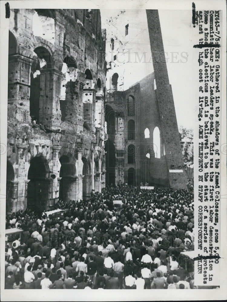 1948 Press Photo Communists Listen to Labor Leaders in the Colosseum of Rome - Historic Images