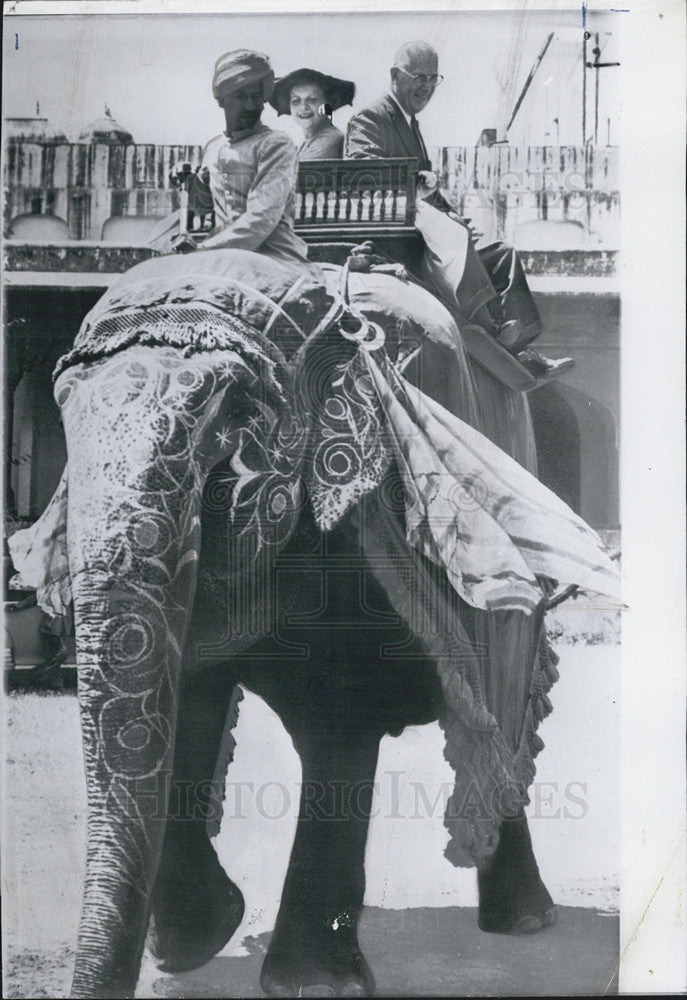 1956 Press Photo US Chief Justice Earl Warren, Elephant - Historic Images