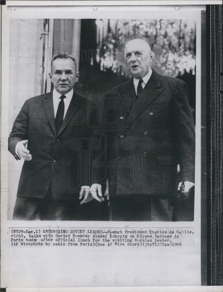 1966 Press Photo French Pres Charles de Gaulle With Premier Alexi Kosygin-Paris - Historic Images