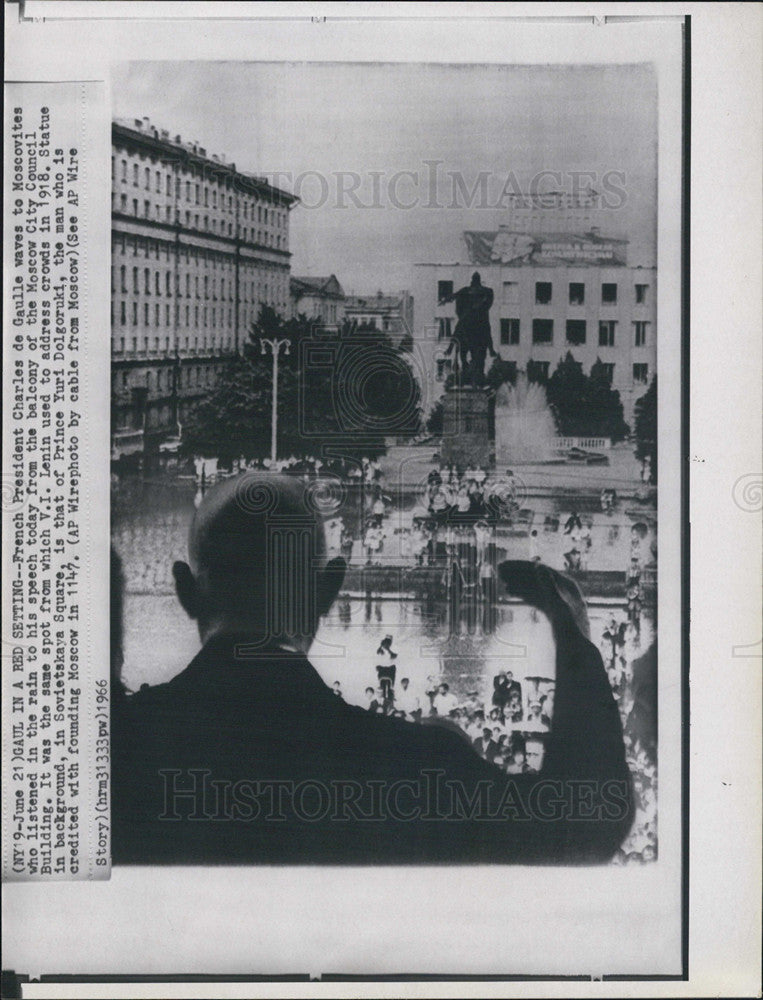 1966 French Pres Charles de Gaulle Waves To Russians Came To Speech-Historic Images