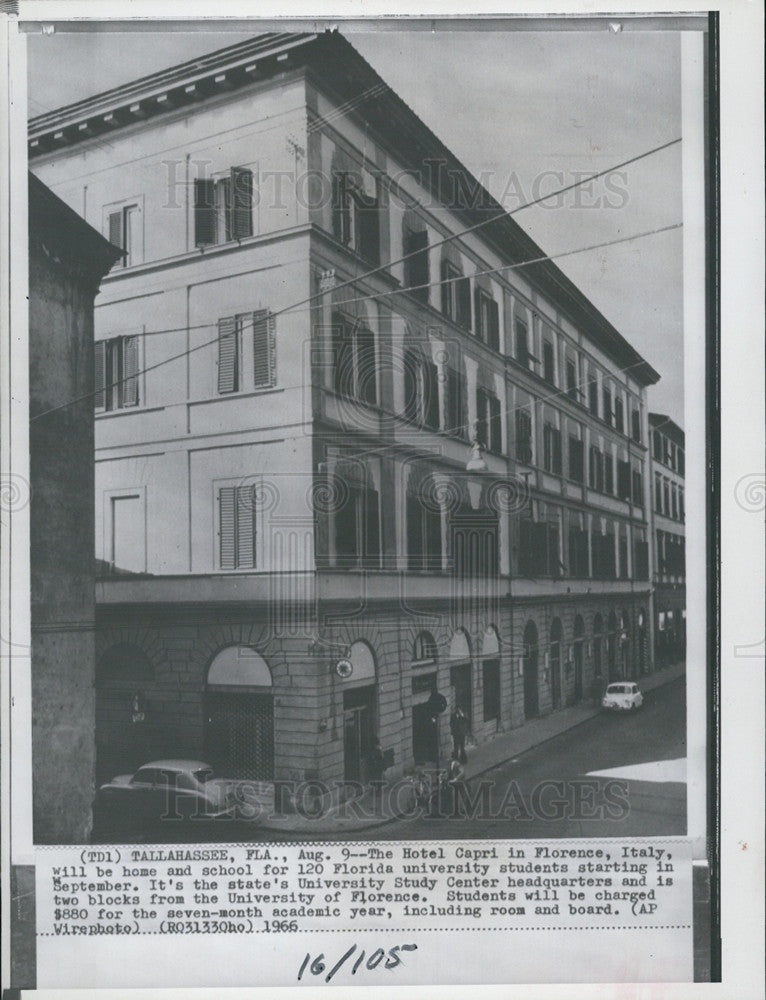 1966 Press Photo Hotel Capri Florence Italy home and school for Florida Univers - Historic Images