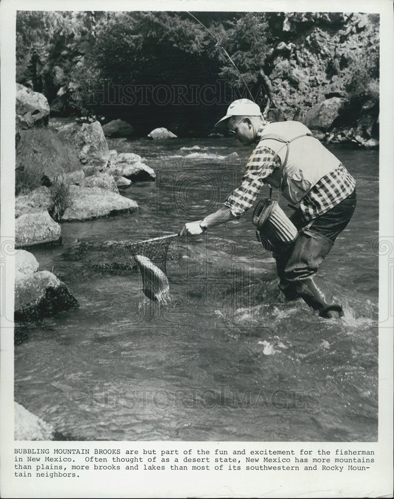 1971 Press Photo Fisherman With Net Caught Fish New Mexico Mountain Brook - Historic Images