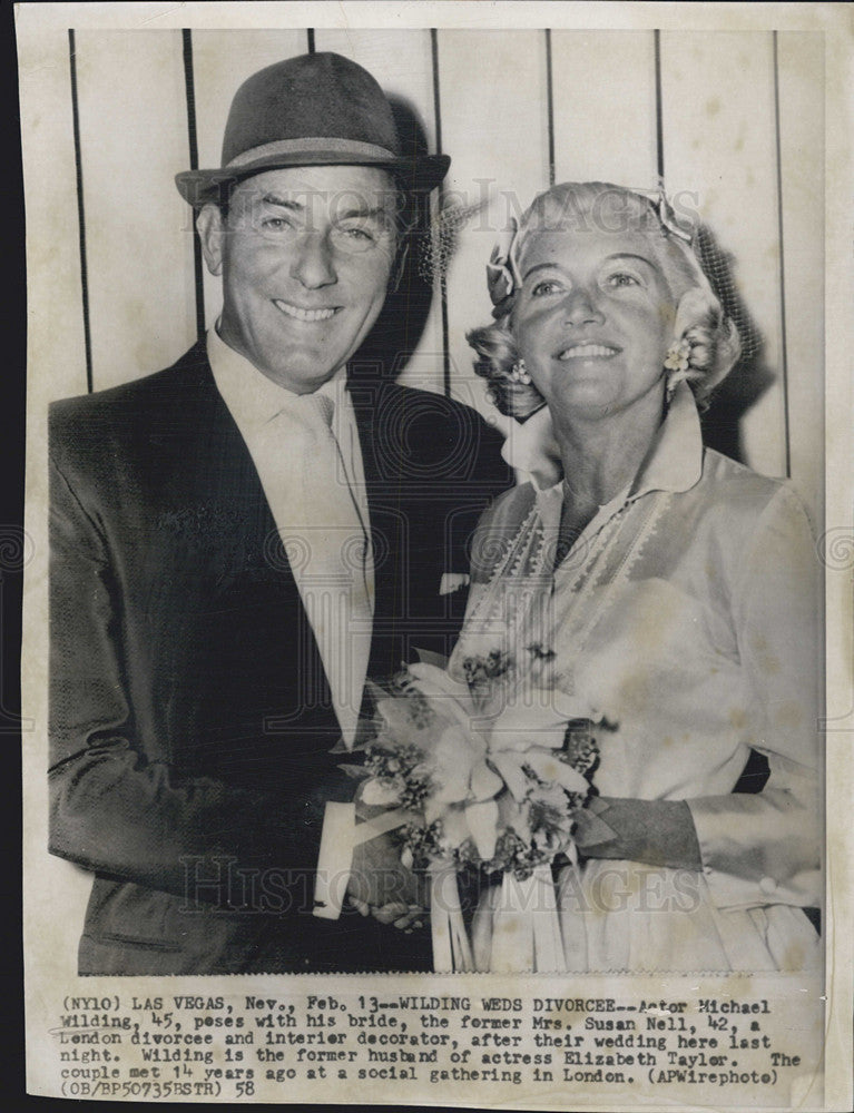 1958 Press Photo Actor Michael Wilding/Susan Nell/Wedding/Interior Decorator - Historic Images