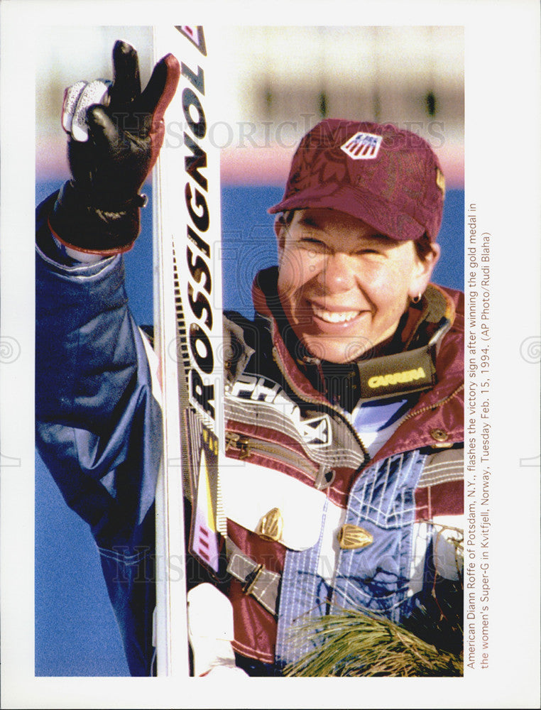 1994 Press Photo Diann Roffe Victory Wins Gold Medal Women&#39;s Super-G Norway - Historic Images