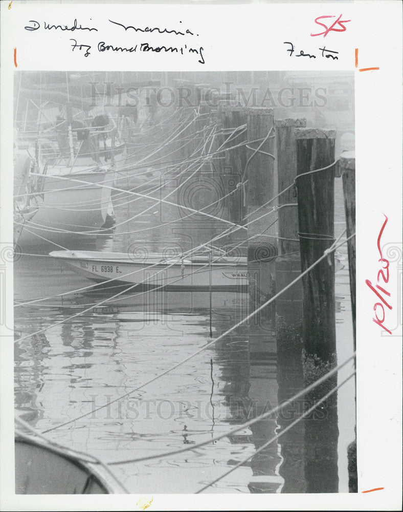 1986 Press Photo Boats Tied To Dock At Dunedin Marina In St. Petersburg Florida - Historic Images