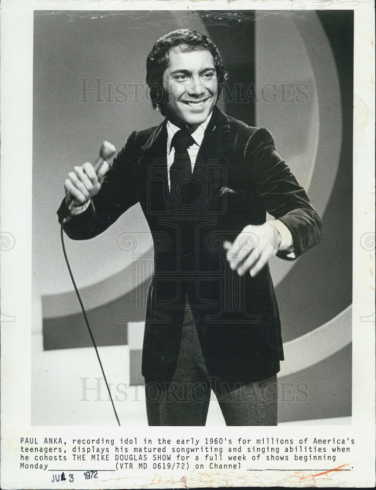 1972 Press Photo Paul Anka Singer And Actor To Host &quot;The Mike Douglas Show&quot; - Historic Images