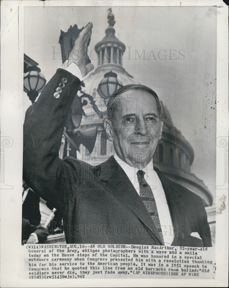 1962 Press Photo Douglas MacArthur at 82-years-old, General of the Army - Historic Images