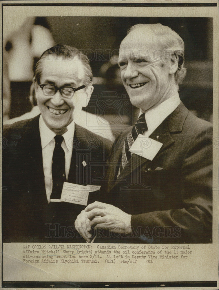 1974 Press Photo Canadian Secretary of State Mitchell Sharp &amp; Kiyohiki Tsurumi - Historic Images