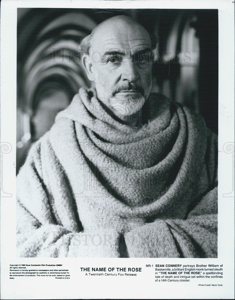 1986 Press Photo The Name Of The Rose Film Actor Sean Connery Character Portrait - Historic Images