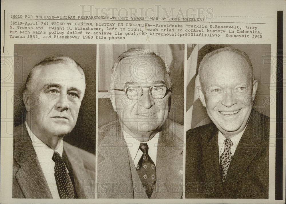 1975 Press Photo President&#39;s Roosevelt, Truman &amp; Eisenhower - Historic Images