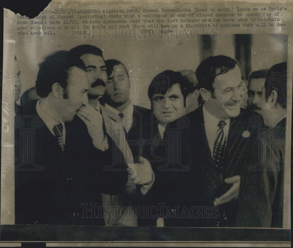 1973 Press Photo Algerian President Houari Boumedienne Syrian Alafez al Hassad - Historic Images