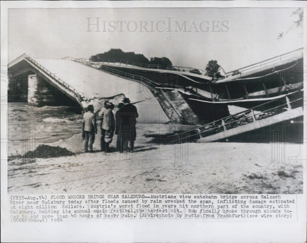 1959 Press Photo of Salzach Bridge destroy by Floods. - Historic Images