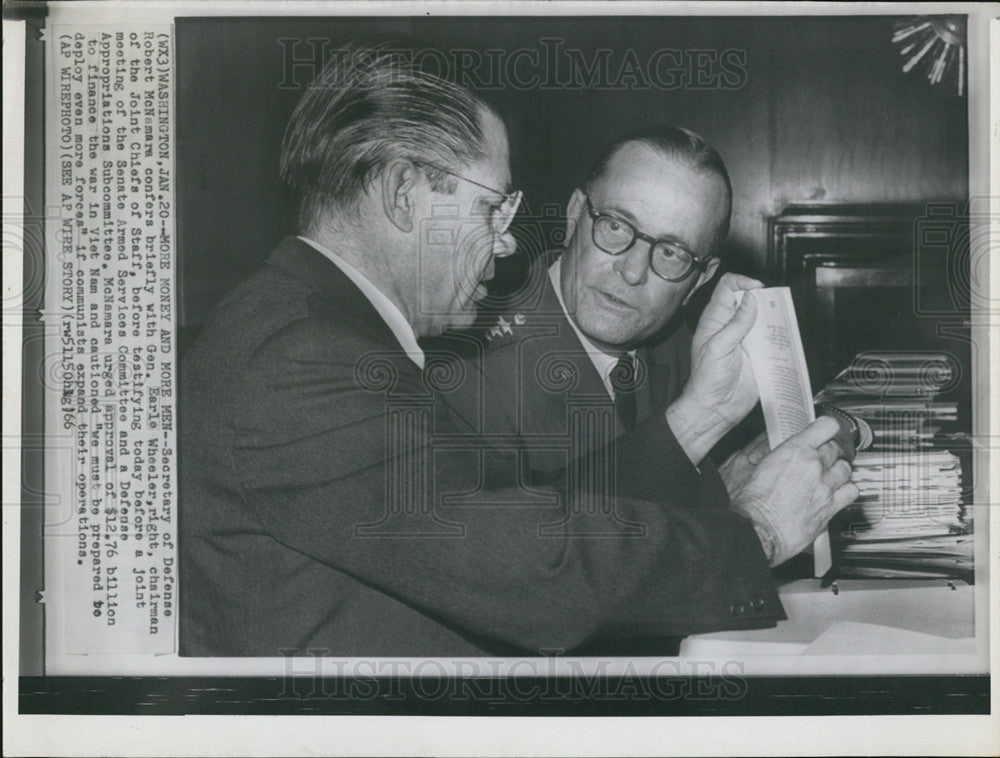 1966 Press Photo Secretary of Defense Robert McNamara &amp; Gen. Earle Wheeler - Historic Images