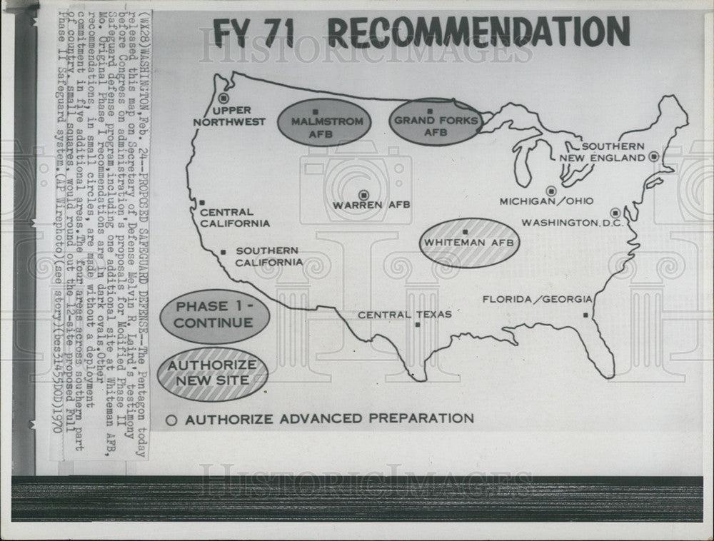 1970 Press Photo Map of Pentagon&#39;s Military Defense Recommendation - Historic Images