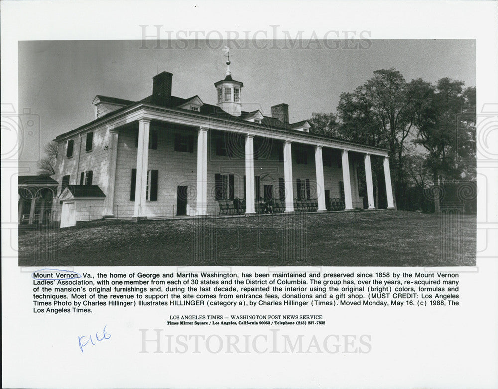 1988 Press Photo George And Martha Washington Home Mount Vernon Front Exterior - Historic Images