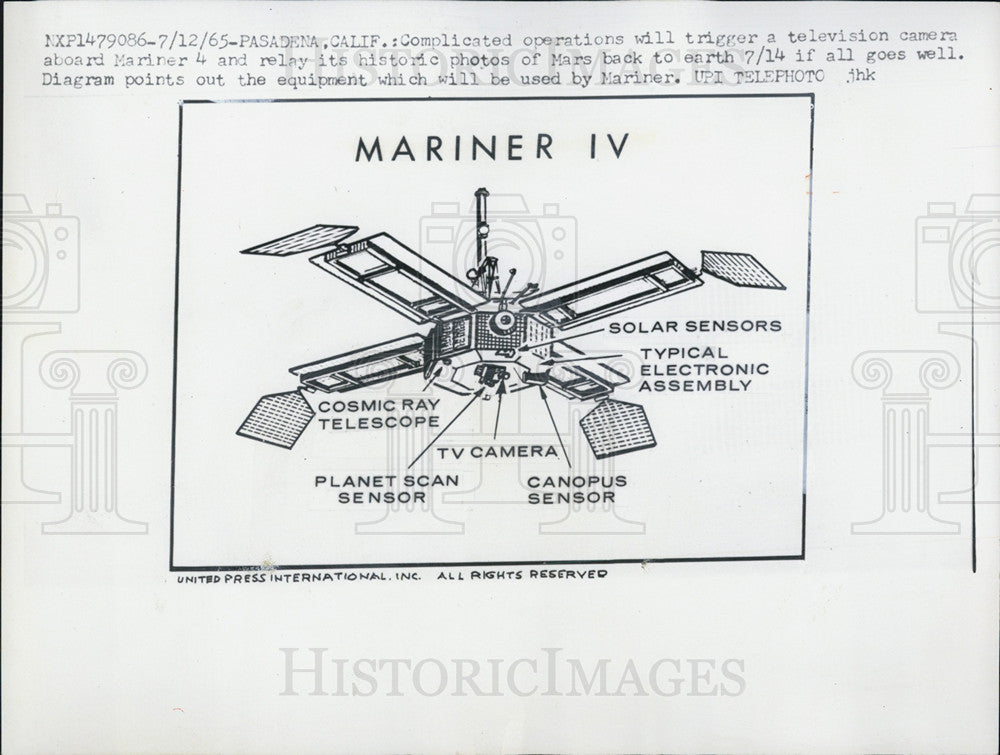 1965 Press Photo Mariner IV Rocket Diagram - Historic Images