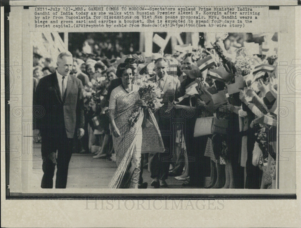 1966 Press Photo Prime Minister Indira Gandhi and Russian Premier Alexei N. - Historic Images