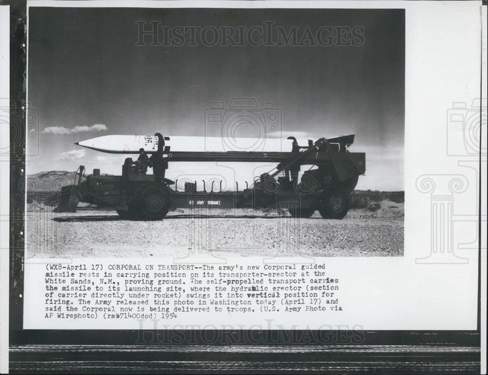 1954 Press Photo Army&#39;s New Corporal Guided Missile On Transport - Historic Images