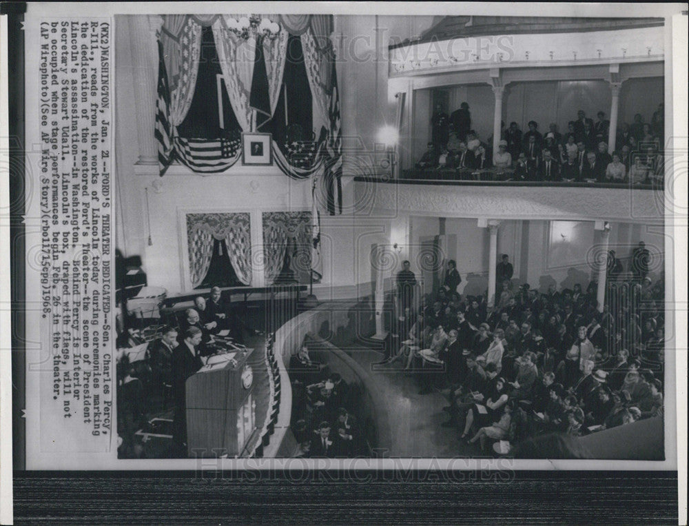 1968 Press Photo Charles Percy Reads Lincoln Works At Ford Theater Dedication - Historic Images