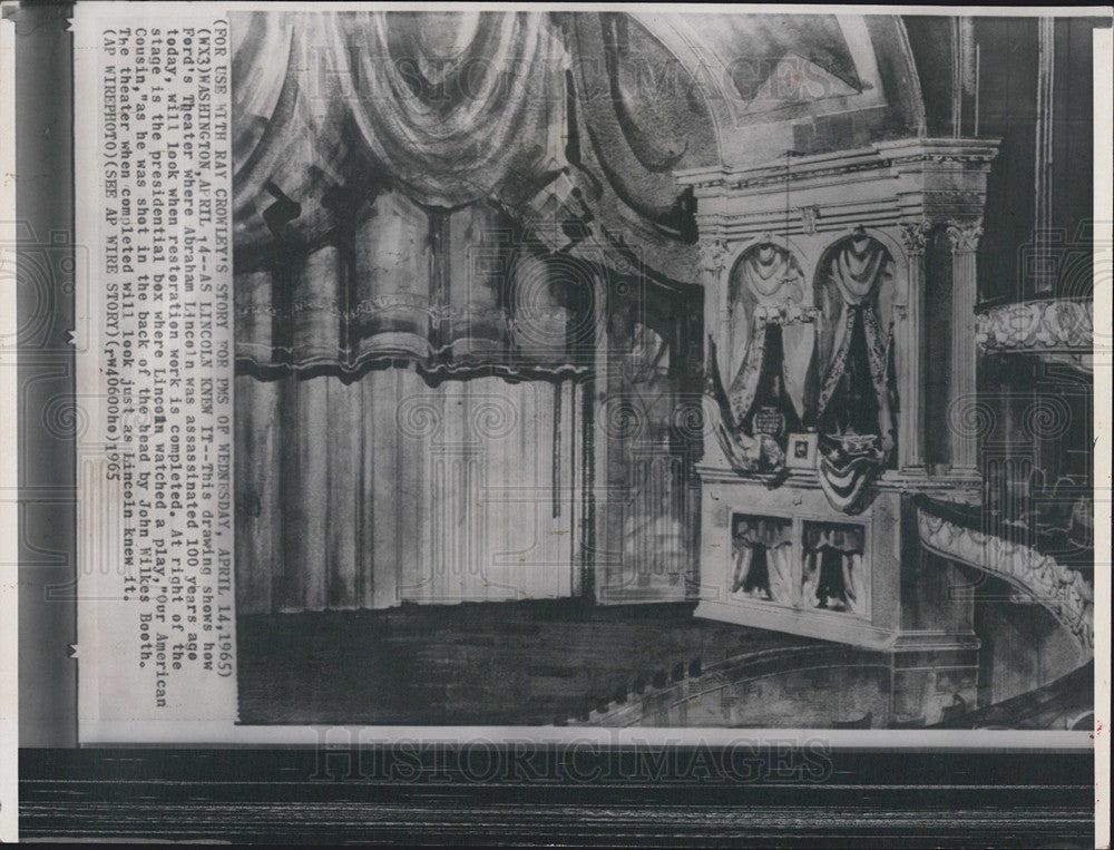 1965 Press Photo Drawing Ford Theater Where Lincoln Was Shot Shown How it Will B - Historic Images