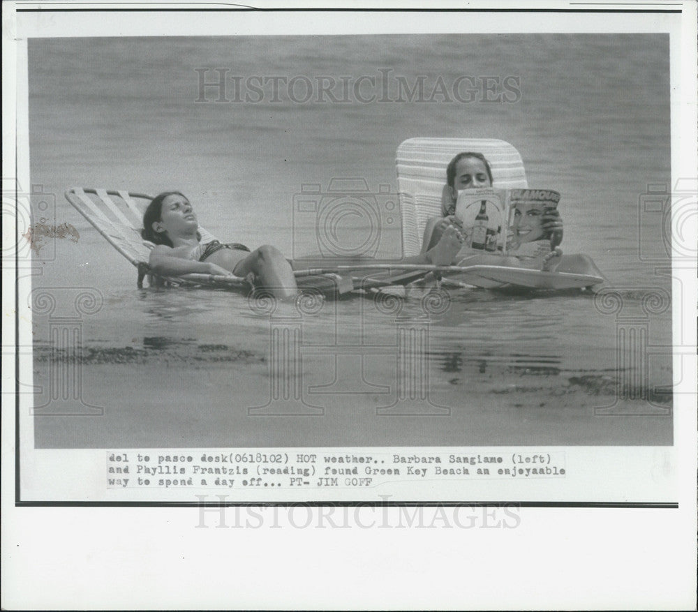 1981 Press Photo Barbara Sangiamo and Phyllis Frantzis enjoying Green Key Beach - Historic Images