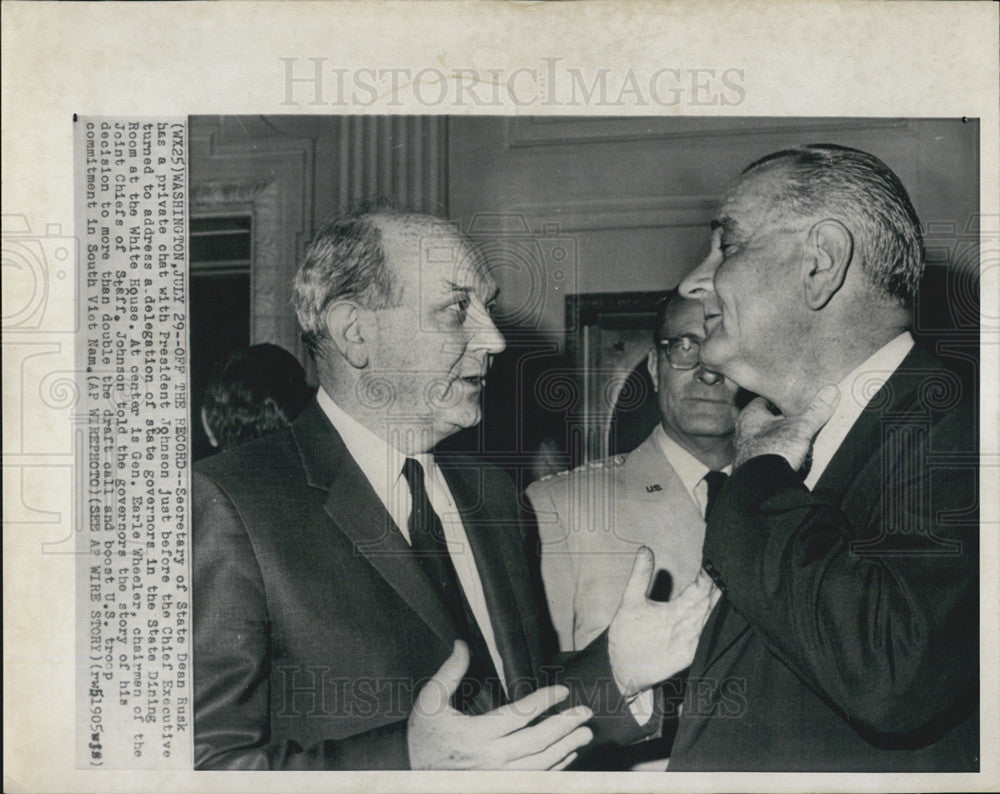 1964 Press Photo President Lyndon Johnson, Dean Rusk, White House - Historic Images