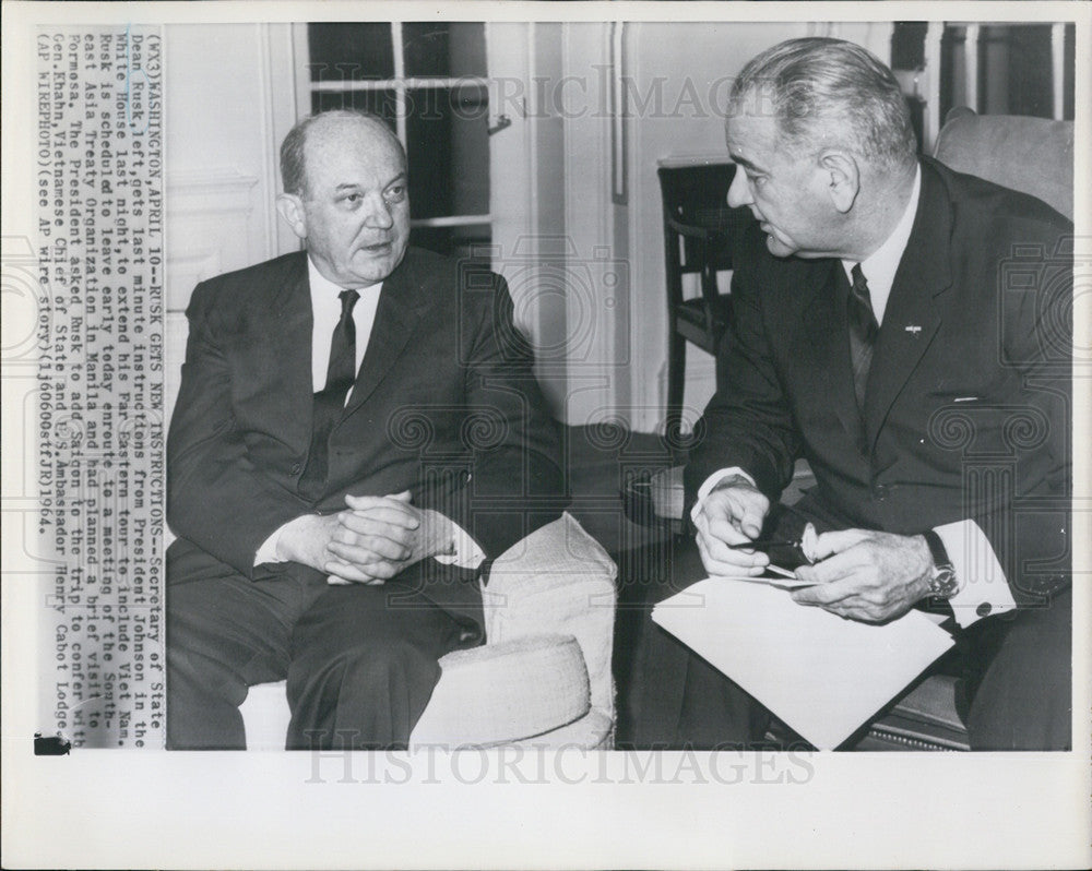 1964 Press Photo Sec State Dean Rusk, President Lyndon Johnson - Historic Images