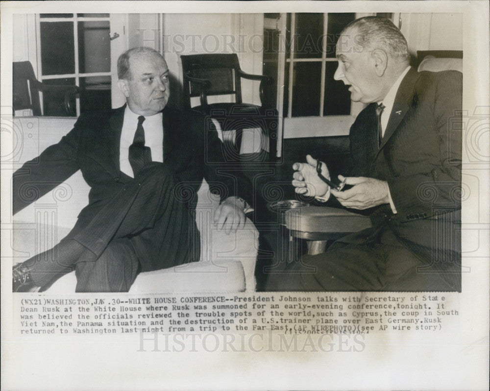 1964 Press Photo Secretary of State Dean Rusk, President Lyndon Johnson - Historic Images