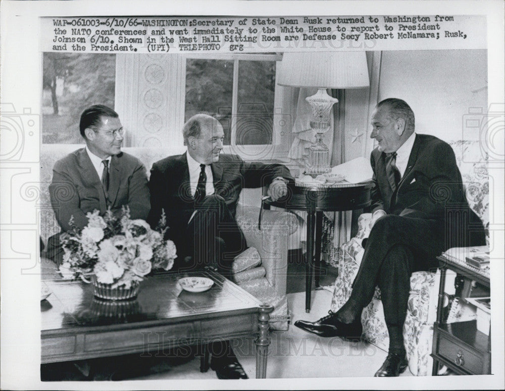 1966 Press Photo Sec State Dean Rusk, President Johnson, Sec Defense McNamara - Historic Images